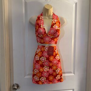 Floral Halter Top and Skirt Set Sz S